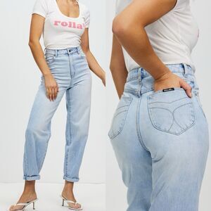 Rollas Denim Barrel Jeans Super High Rise 80s Balloon Leg 28 Blue Aussie Retro